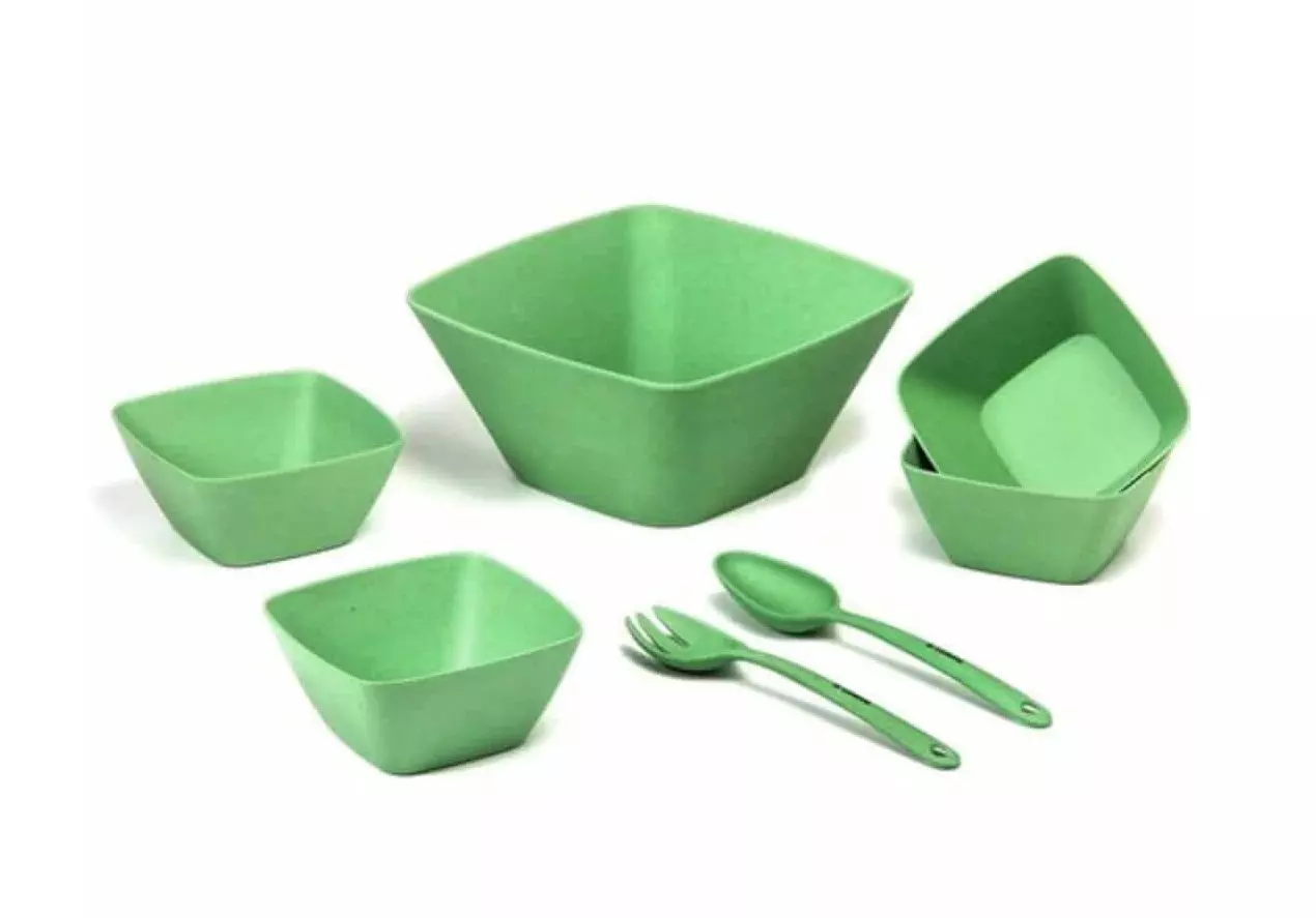 Saladeira Fibra de Bambu com 7 Pçs Verde La Cuisine