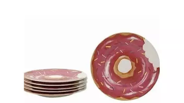 Jogo de Pratos Sobremesa Donuts em Cerâmica 6 Pçs
