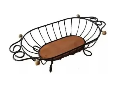 Fruteira de Mesa Rústica Oval Grande em Ferro e Madeira